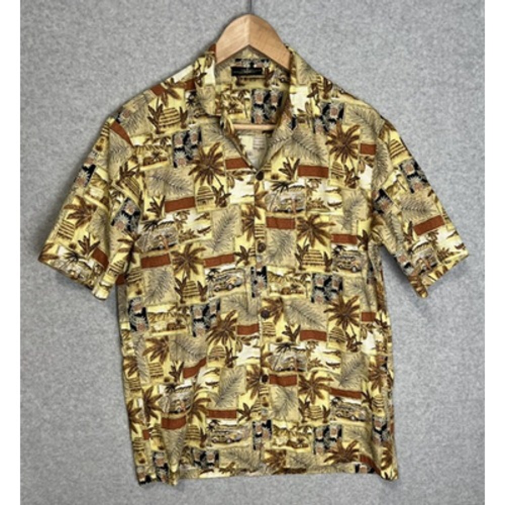 Royal Creations Men's Casual Button-Down Shirt Brown M Cotton Hawaiian
